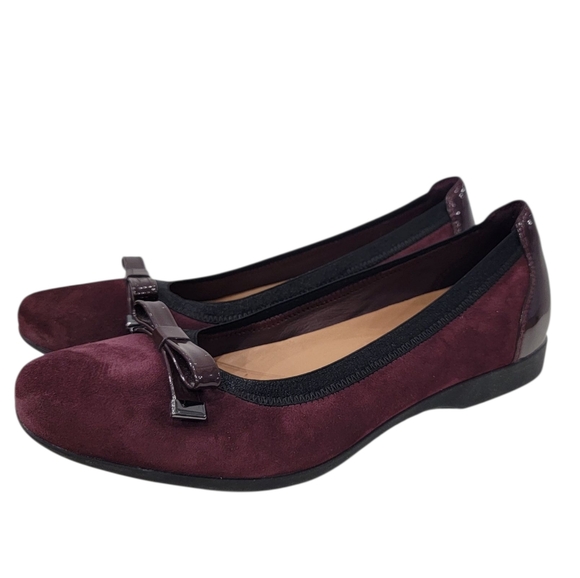 Clarks Unstructured Darcey Bow Suede Dressy Ballet Flats Burgundy Women’s 8.5 - Picture 6 of 16